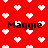 Red background with white pixelated hearts and repeated black text 'Maggie' in a pattern