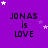 Purple background with repeated 'JONAS is LOVE' text and white/pink star animations across a