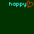 Two cyan 'happy' text strings on dark green background, one with red heart replacing the letter 'y', static image.