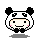 Pixel art contact sheet of four panda mascot frames with subtle pose and expression variations on a gray background.
