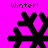 Four black snowflake icons on a bright pink background with "Winter!" text above and below each snowflake.
