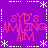 Purple background with white dashed lines and asterisks forming a , containing four identical red pixelated text blocks reading "syD's AMAZING AIM"