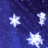 Pixelated blue background with three white star-shaped objects scattered across the image.
