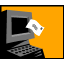 A computer monitor with a black screen displays a white document that moves from the monitor's left side to its right side, then vanishes, and finally reappears inside the monitor.