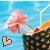 Animated icon shows pink bow on sushi roll with heart symbol changing from light pink to orange against blue water background.