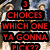 Animated image with four character portraits and text overlays, featuring red text reading '3 CHOICES WHICH ONE YA GONNA PICK??' and 'me too' with a heart symbol.