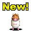 A contact sheet of six animated frames showing a hamster mascot with changing expressions and poses, each labeled "New!" in yellow text above the character on a gray background.