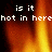 Pixelated text overlays on a fiery background with a gray in the bottom-right corner