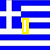 Blue and white pixelated with yellow vertical bar, cyan 'am' text, and purple 'Greek!' text on lower section