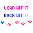 Pixelated text and heart symbols in pink, blue, red, green, purple, and white on a white background with gray bottom-right corner.