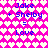 Pixelated pink background with white heart pattern and blue text reading "Jake + Shelby = Love" in two identical sections.