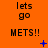 Orange background with repeated text and animated blue symbols changing across frames.