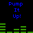 Blue text "Pump It Up!" appears above green horizontal bars on a black background, with two identical sets of text and bars displayed side-by-side.