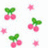 Pixelated cherry icons with green stems on white background, pink text reading 'Gionna Loves Cheriess' on bright pink