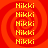 Red background with four identical spiral patterns, each containing yellow text reading 'Nikki' in a vertical
