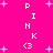 A static pixel art image with a bright pink background featuring scattered light pink plus signs and the word 'PINK' repeated vertically in white block letters with a small heart symbol below each instance.