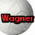 Pixelated gray circular background with red text 'Wagner' in bold black-outlined font centered horizontally.