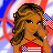 Pixelated animated contact sheet showing a woman in American flag-themed attire across six frames with text "I Am Americdn" on the right frame.