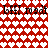 Red and white heart patterned background with repeated text 'loft modt' in black pixelated font across two horizontal bands.