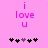 Pink background with 'i love u' text and heart symbols; animation changes one black heart to gray then back.