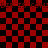 Red and black checkered background with repeating pixelated text 'BIE IS COM' overlaid, featuring a of red squares forming partial circular shapes