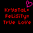 Pixelated red text on black background with pink heart symbol above, displaying 'KrysTaL+ FeLiSiTy= TrUe LoVe' in two identical side-by-side