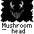 A black-and-white animated icon shows a mushroom-shaped head with glowing eyes and horns, cycling through four distinct facial expressions.