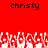 Red background with two black 'christy' texts at top and white pixelated shapes below.