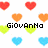 Pixelated heart-shaped icons in red, orange, green, and blue surround the name 'Giovanna' in black block letters on a white background.