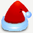 Red Santa hat with light blue trim and pom-pom, pixelated rendering on white background.