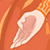 Pixelated static icon of a light pinkish-white wing-like shape against an orange background with diagonal stripes and checkered patterns.