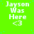 Bright green background with white text 'Jayson Was Here' and a heart symbol '<3', scattered blue dots, one gray rectangle in bottom-right corner.