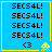 Blue square with yellow border containing repeated 'SECS4L!' text, '<3' symbol, and yellow pixelated alien icon in bottom-right corner.
