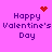 Pixelated Valentine's Day icon with purple text on pink background, featuring animated red heart and starburst symbols.