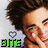 A pixelated image of a person with curly brown hair, smiling with hand near mouth, featuring a heart symbol and green text reading 'BITE ME!' on a light background.