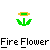 Pixelated flower icons with green stems and leaves, white petals, and colored centers in various states of animation on a gray background.