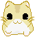 Two side-by-side pixel art hamster icons with large black eyes, white cheeks, and pink feet on a gray background.