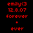 Red pixelated text on black background showing 'emily<3', date, and layered words with plus sign.