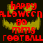 Red and yellow pixelated text and symbols on a dark background, with 'happy halloween 98' and 'mms football' visible in a