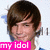 Two side-by-side pixelated images of a person with brown hair, blue clothing, and pink text reading 'my idol' at the bottom left.