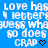 Blue background with repeated white pixelated text and black heart symbols arranged in a pattern