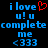 Blue pixelated text on black background reads 'i love' with red heart symbol, 'u! u', 'complete me', '<333' in two identical side-by-side