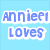 A static buddy icon with a light blue background displaying 'annier LOVES' in blue text, a person with curly brown hair wearing a red shirt, and 'harry styles...' in black text on white background.