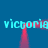 Blue background with cyan text repeating 'victoria' and red vertical shapes forming a frame-like structure.