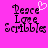 Pixelated text 'Peace Love Scribbles' on bright pink background with a white heart symbol above the word 'Peace'.