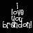 A black background displays white text reading "i love you brandon!" with green rectangular bars moving across the image in different positions.