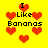 Yellow background with red heart shapes and black text reading "I Like Bananas" in pixelated font.