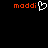 Pixelated orange text 'moddi' appears on black background with a white heart-shaped cursor icon next to it, while identical text is visible on the right side.
