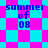 Four identical pixelated text blocks reading 'summer of 08' on alternating cyan and magenta backgrounds with shifting geometric patterns.