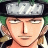 Pixelated anime-style character with green hair and a silver headband, next to stylized text on a black background.